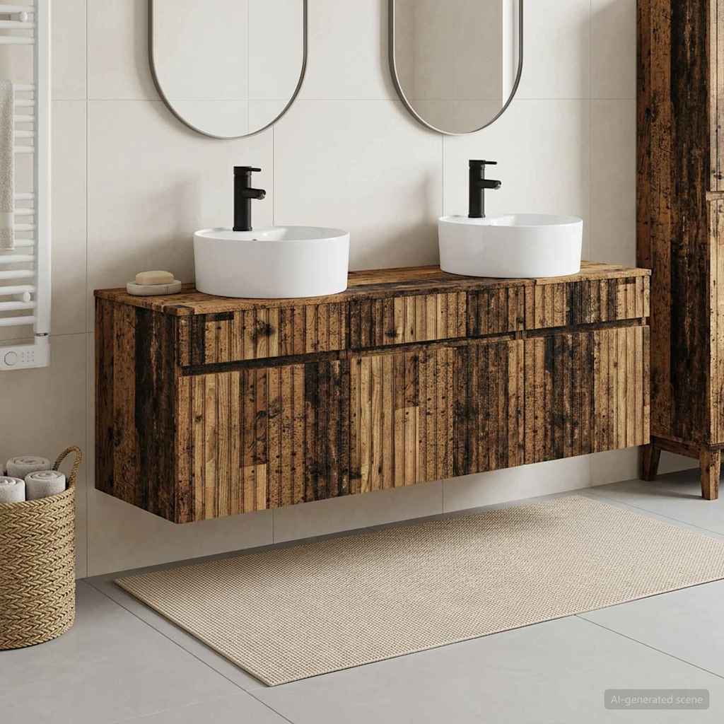Badkamerkastenset 3 st Oud hout 49 x 44,5 x 65 cm Bewerkt hout is nu te koop bij PeponiXL, paradijselijk wonen!
