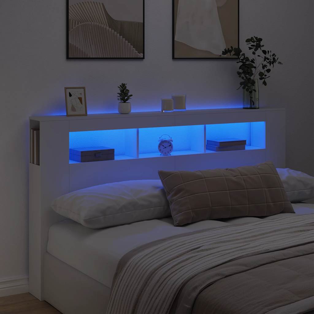 Hoofdeinde met LED 180x18,5x103,5 cm bewerkt hout wit is nu te koop bij PeponiXL, paradijselijk wonen!