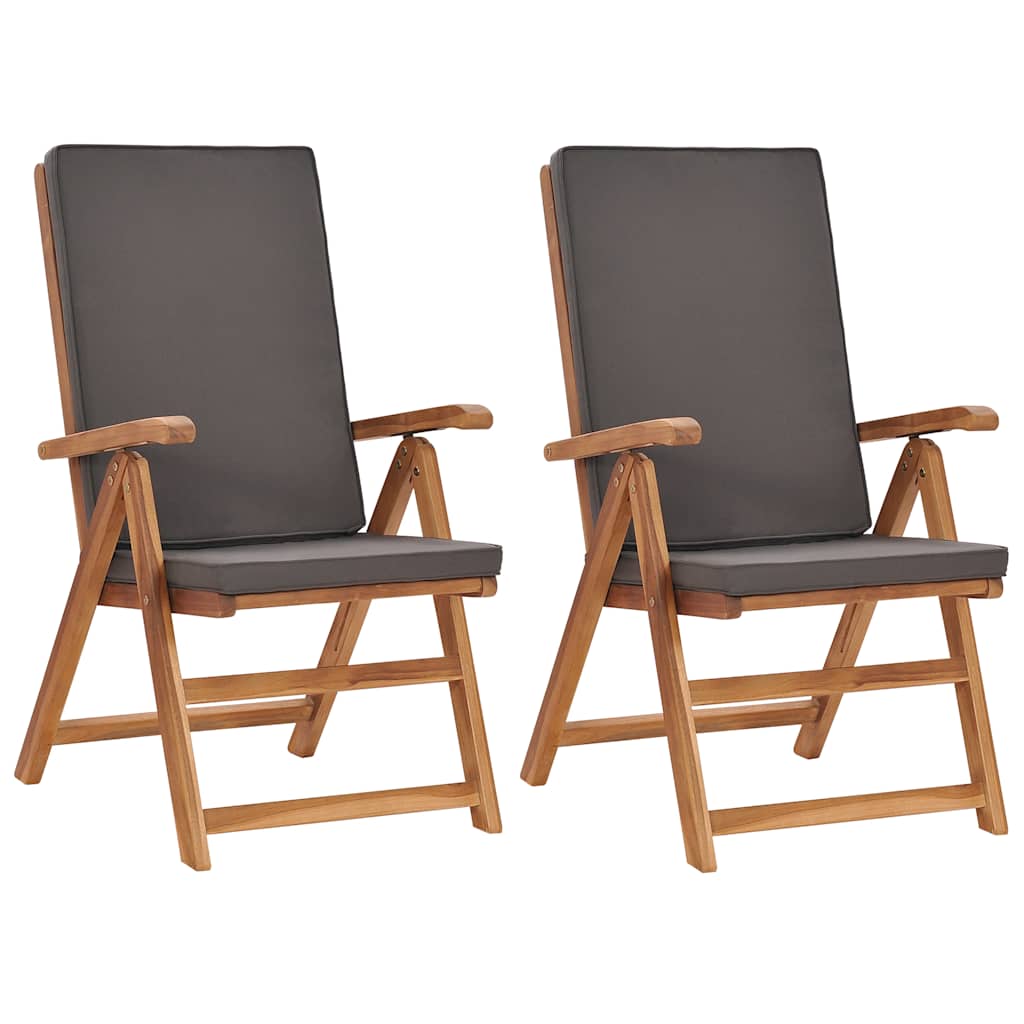 Tuinstoelen 2 st verstelbaar kussens verstelbaar teakhout grijs is nu te koop bij PeponiXL, paradijselijk wonen!