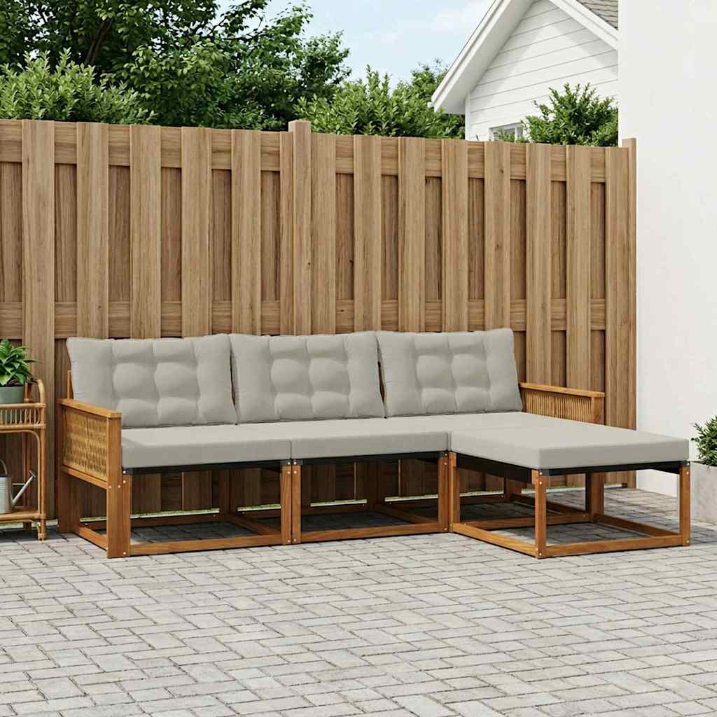 Buiten bankenset met kussen 4 pcs Naturel en lichtgrijs is nu te koop bij PeponiXL, paradijselijk wonen!
