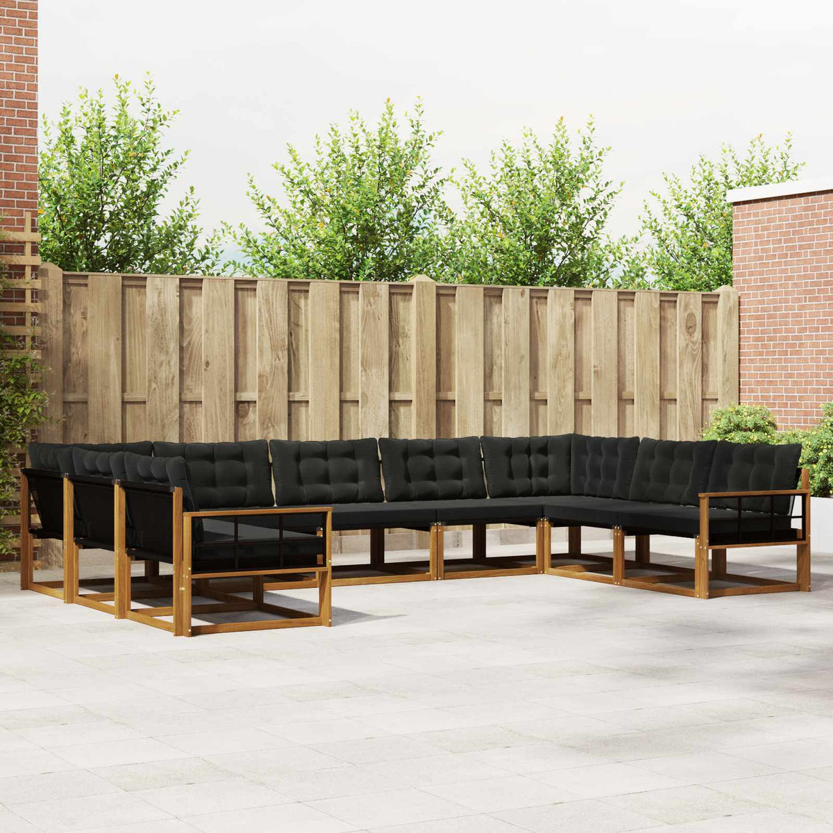 Buiten bankenset met kussen 9 pcs Natuurlijk en Zwart is nu te koop bij PeponiXL, paradijselijk wonen!
