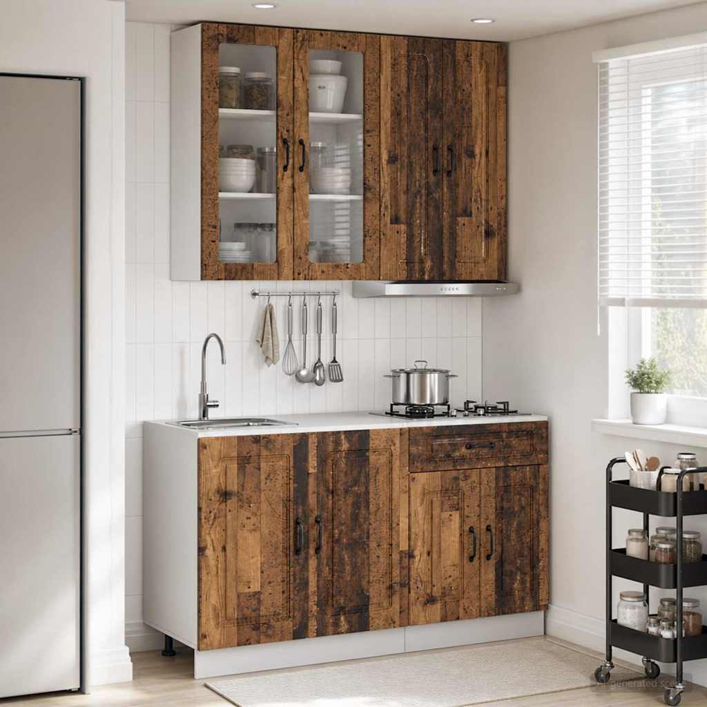 Keukenblok KALMAR 4 pcs Oud hout Bewerkt hout is nu te koop bij PeponiXL, paradijselijk wonen!