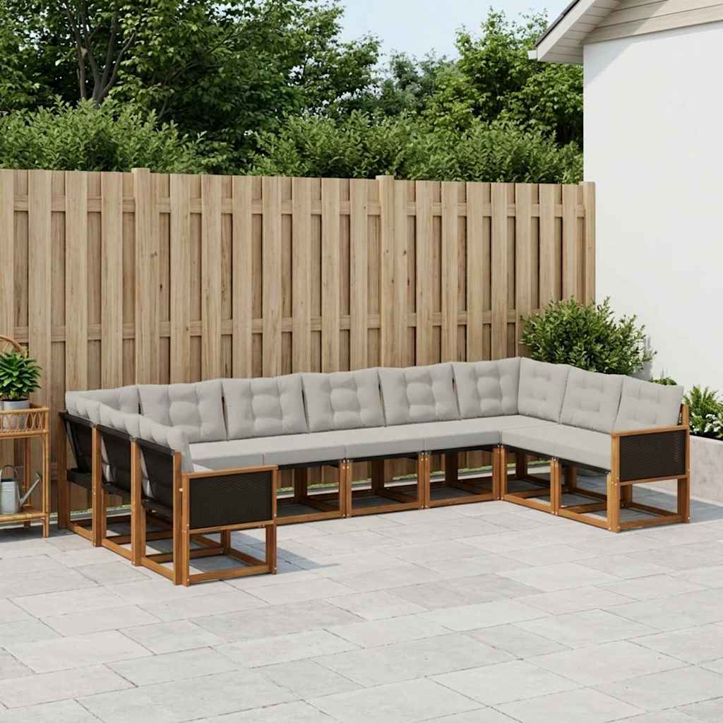 Buiten bankenset met kussen 10 pcs Natuurlijk en Lichtgrijs is nu te koop bij PeponiXL, paradijselijk wonen!
