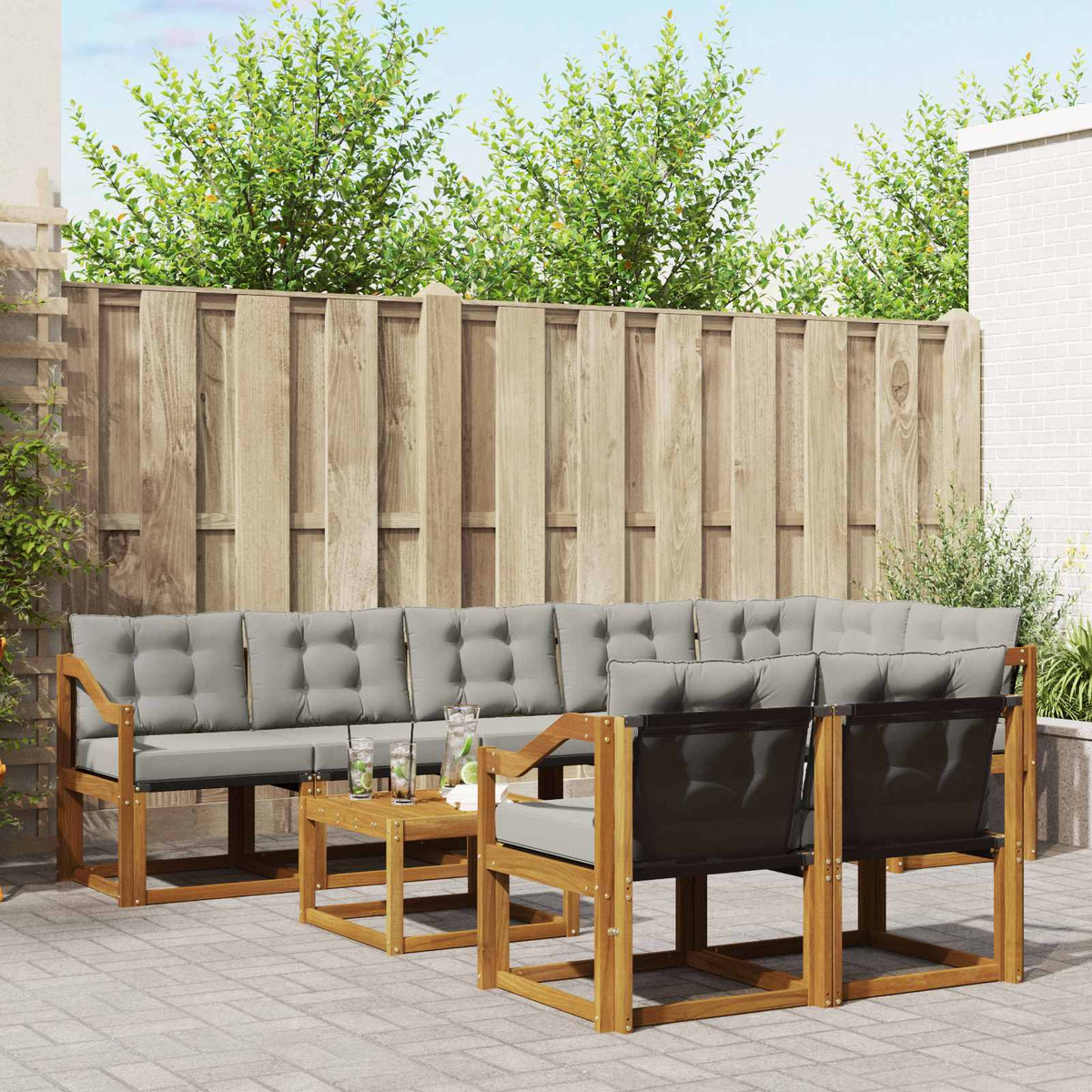 Buiten bankenset met kussen 9 pcs Natuurlijk en Lichtgrijs is nu te koop bij PeponiXL, paradijselijk wonen!