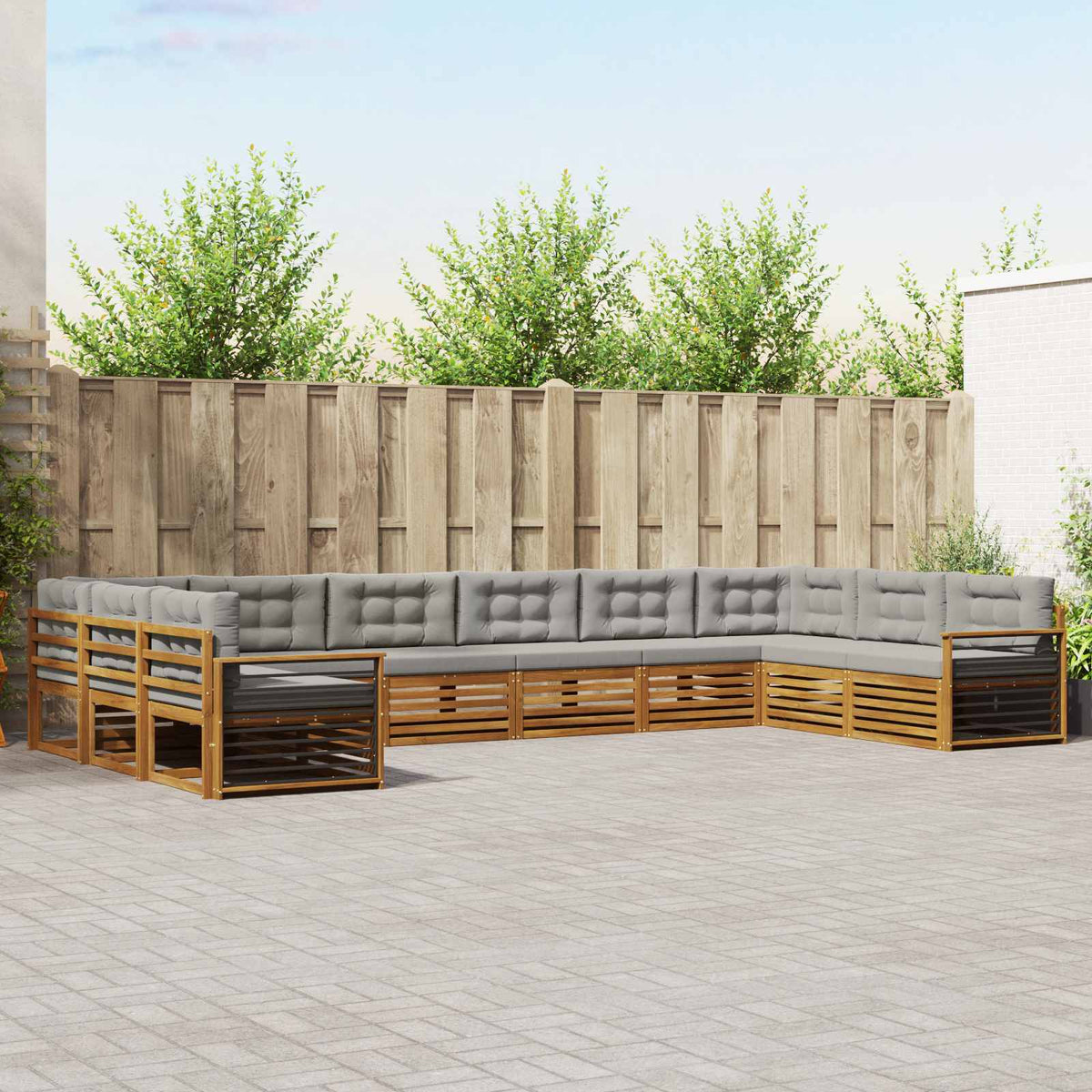 Sofa-Sets 10 pcs Natuurlijk en Lichtgrijs Massief Acaciahout is nu te koop bij PeponiXL, paradijselijk wonen!