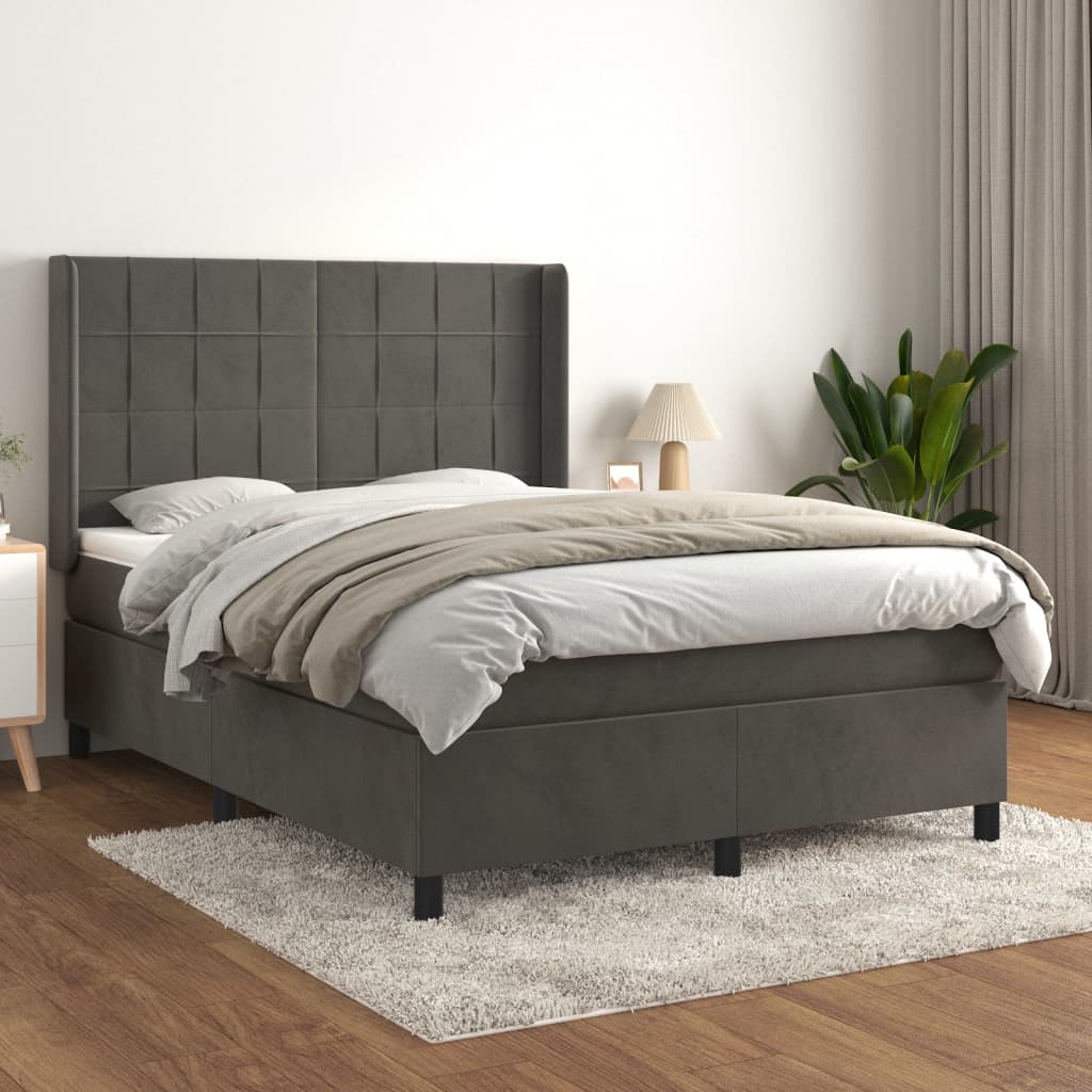Boxspring met matras fluweel donkergrijs 140x200 cm is nu te koop bij PeponiXL, paradijselijk wonen!