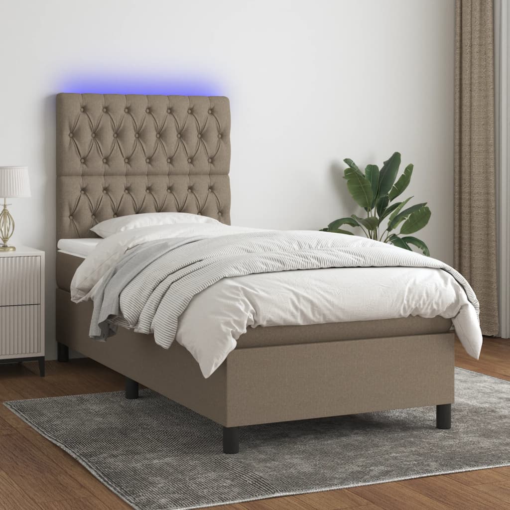 Boxspring met matras en LED stof taupe 80x200 cm is nu te koop bij PeponiXL, paradijselijk wonen!