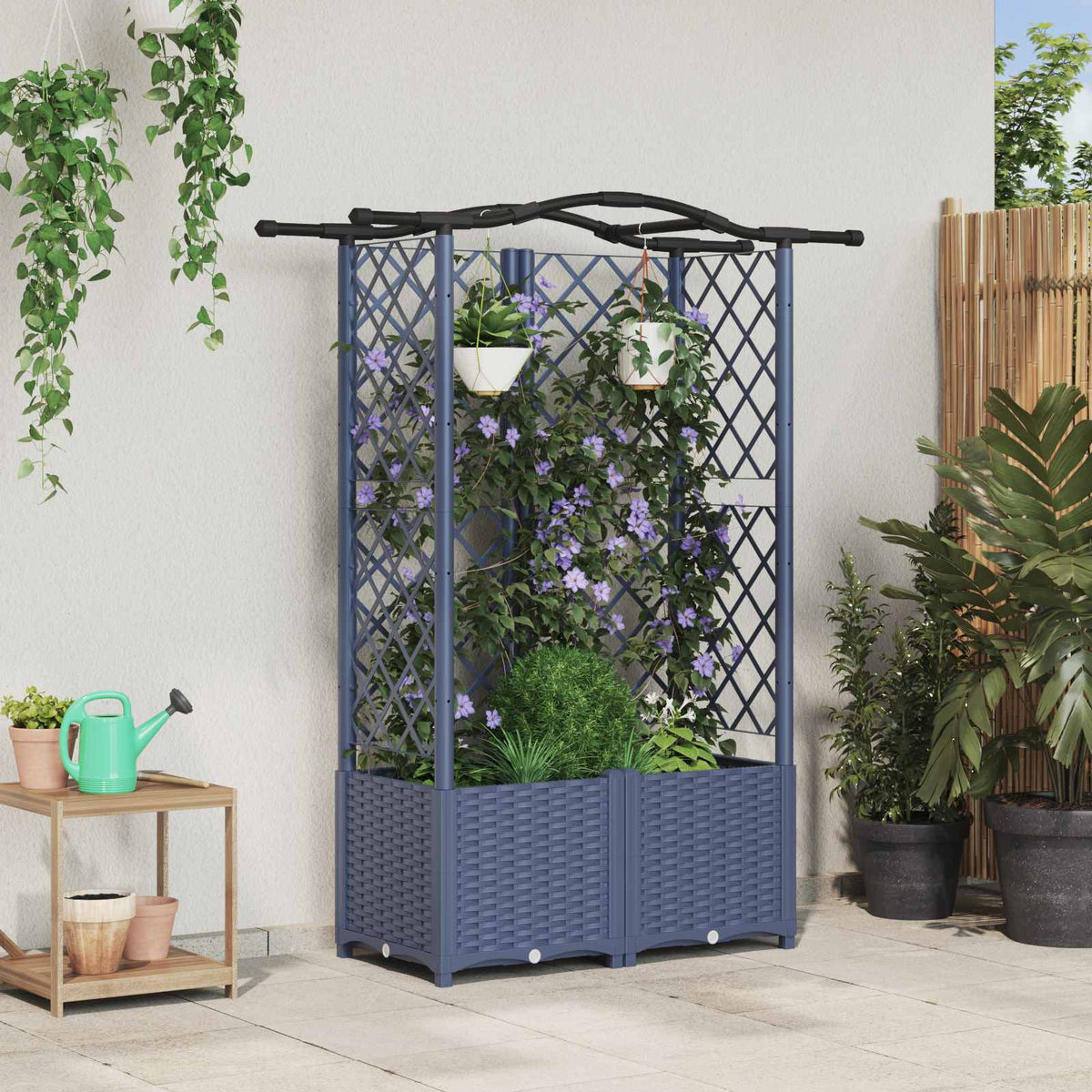 Verhoogd Bed met Trellis en Dak Grijs 122 x 40 x 141 cm PP is nu te koop bij PeponiXL, paradijselijk wonen!