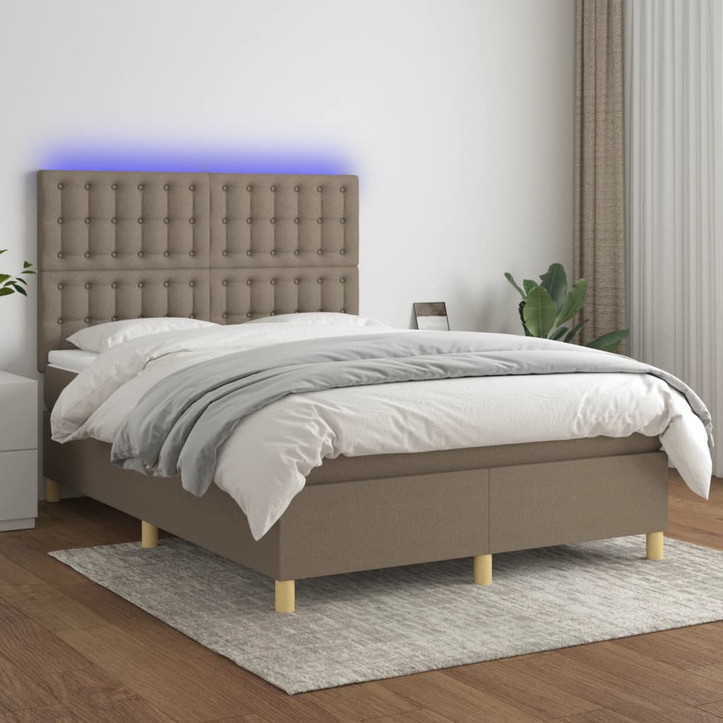 Boxspring met matras en LED stof taupe 140x190 cm is nu te koop bij PeponiXL, paradijselijk wonen!