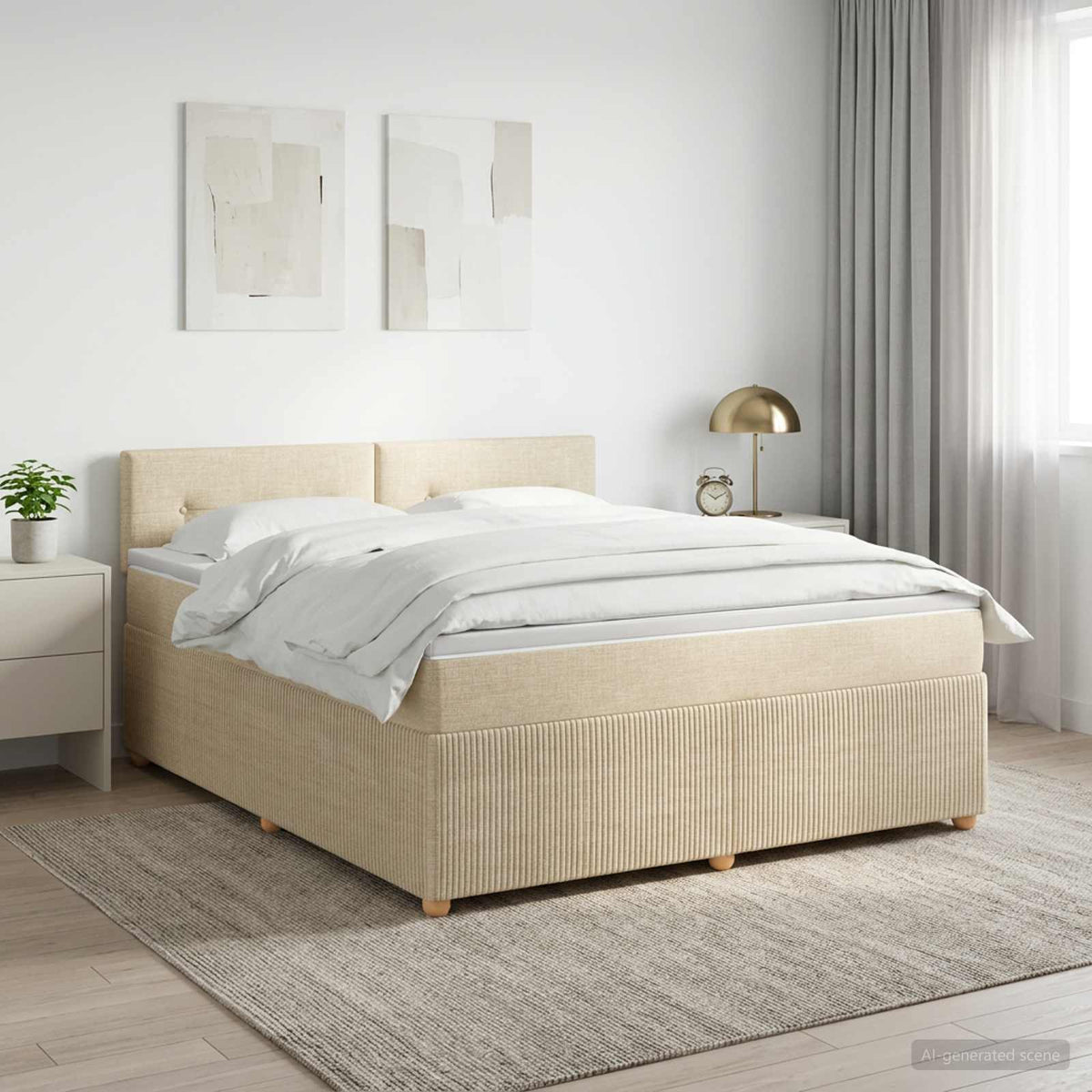 Boxspringbed met matras Crèmekleurig 180 x 200 cm Stof is nu te koop bij PeponiXL, paradijselijk wonen!