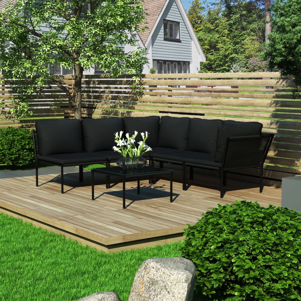 6-delige Loungeset met kussens PVC zwart is nu te koop bij PeponiXL, paradijselijk wonen!