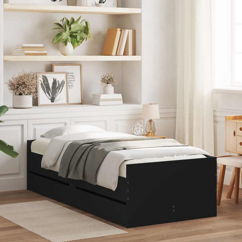 Bedframe met lades zwart 100x200 cm is nu te koop bij PeponiXL, paradijselijk wonen!