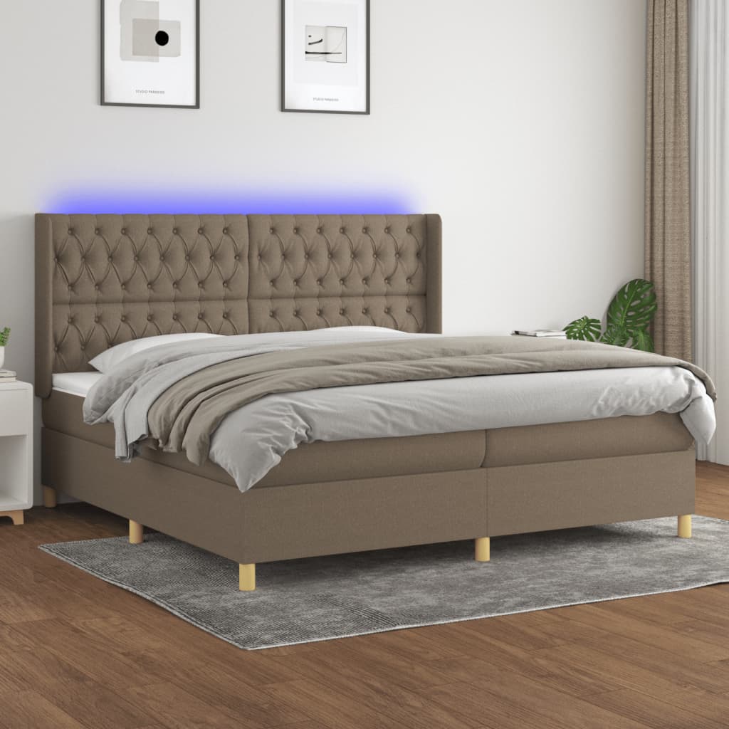 Boxspring met matras en LED stof taupe 200x200 cm is nu te koop bij PeponiXL, paradijselijk wonen!