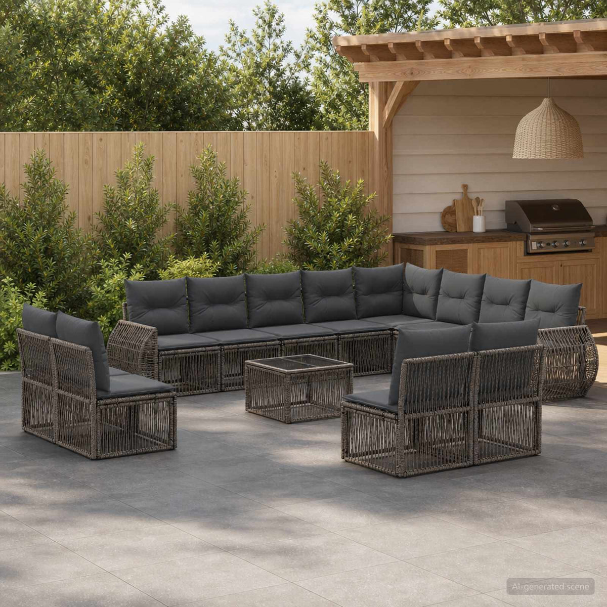 Tuinbankenset 13 pcs Grijs en Donkergrijs poly rattan is nu te koop bij PeponiXL, paradijselijk wonen!