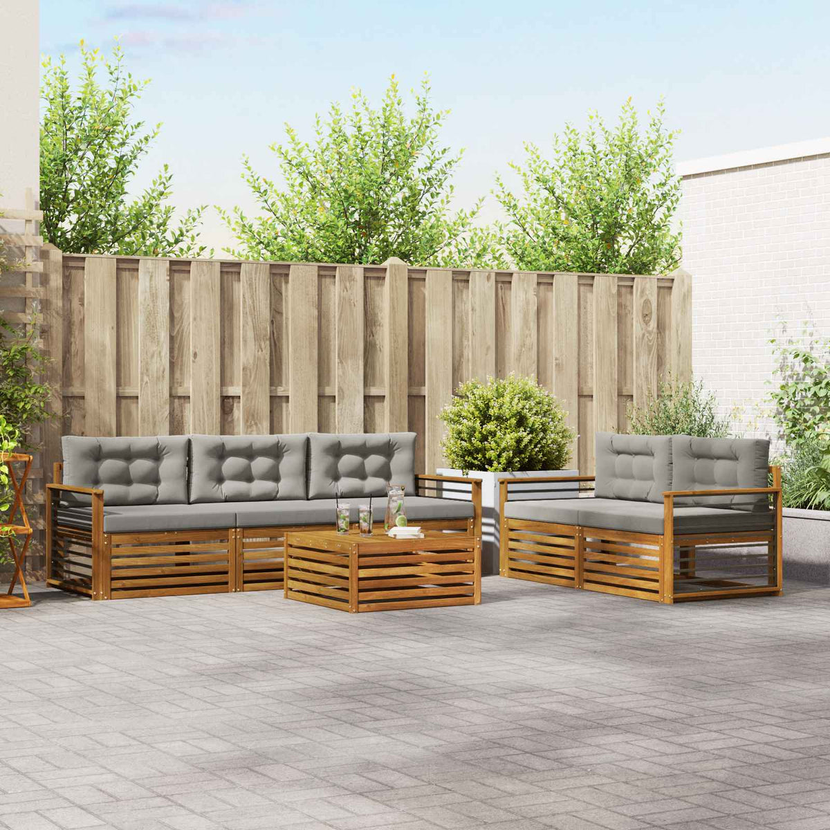 Buiten bankenset met kussen 6 pcs Natuurlijk en Lichtgrijs is nu te koop bij PeponiXL, paradijselijk wonen!
