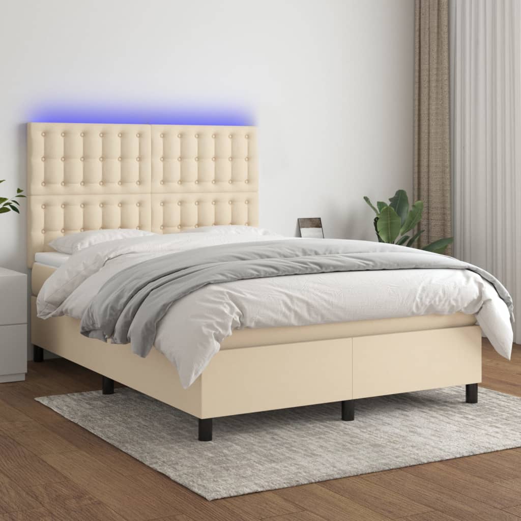 Boxspring met matras en LED stof crèmekleurig 140x200 cm is nu te koop bij PeponiXL, paradijselijk wonen!