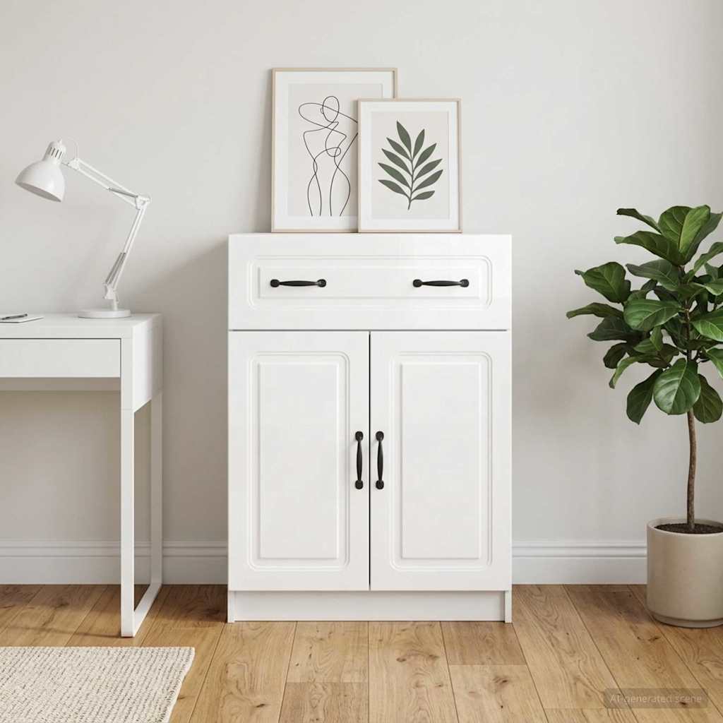 Dressoir met lade Hoogglans Wit 66 x 34,5 x 87 cm Bewerkt hout is nu te koop bij PeponiXL, paradijselijk wonen!