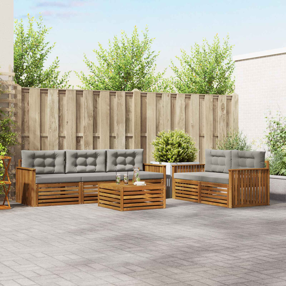 Buiten bankenset met kussen 6 pcs Natuurlijk en Lichtgrijs is nu te koop bij PeponiXL, paradijselijk wonen!