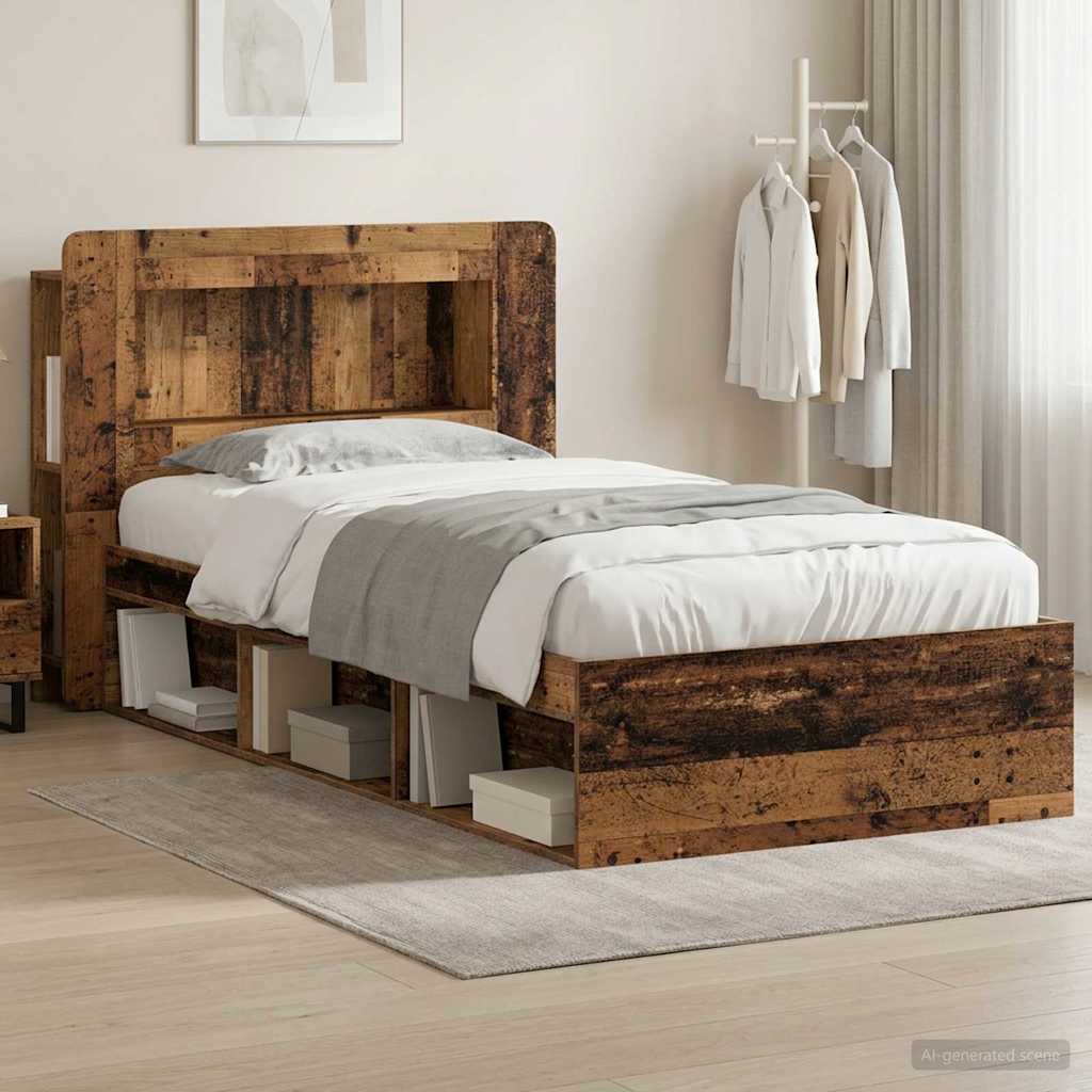 Bedframe met opslag Oud hout 75 x 190 cm Bewerkt hout is nu te koop bij PeponiXL, paradijselijk wonen!