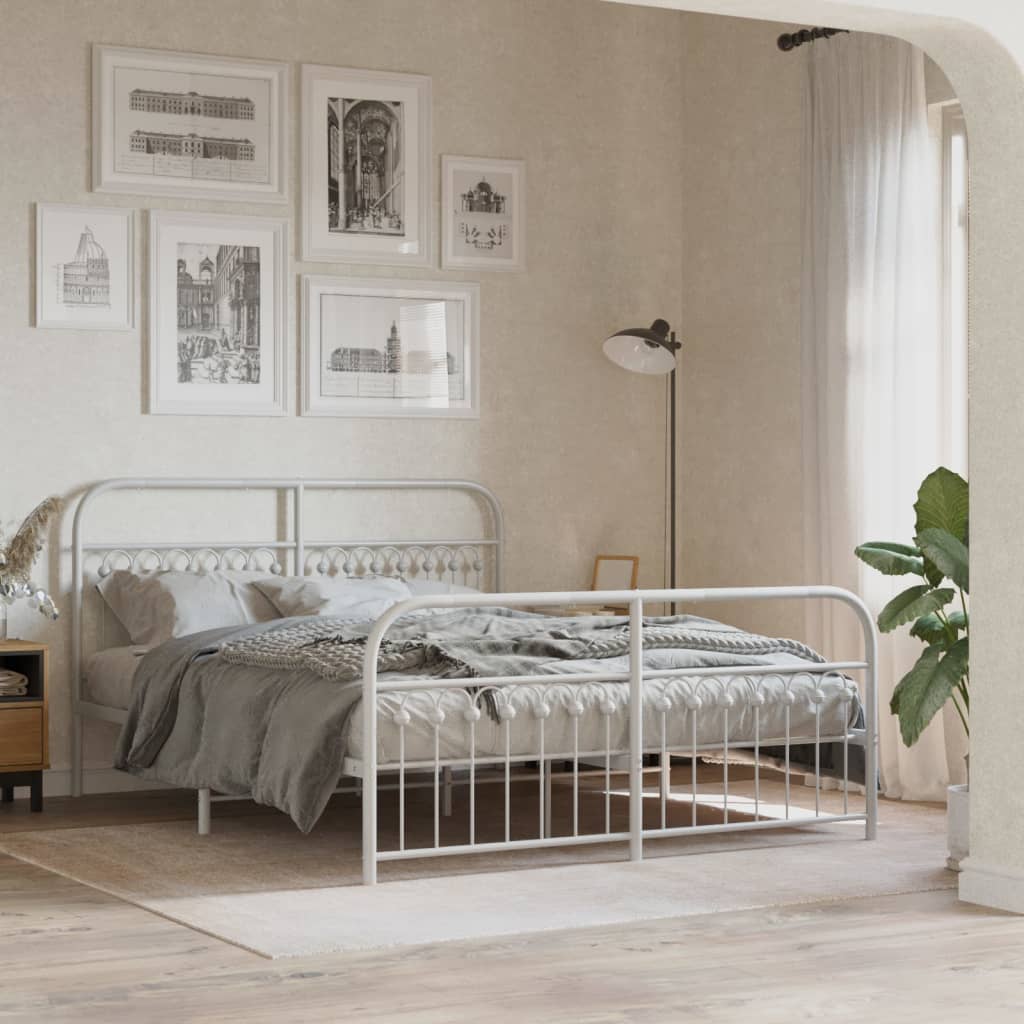 Bedframe met hoofd- en voeteneinde metaal wit 150x200 cm is nu te koop bij PeponiXL, paradijselijk wonen!