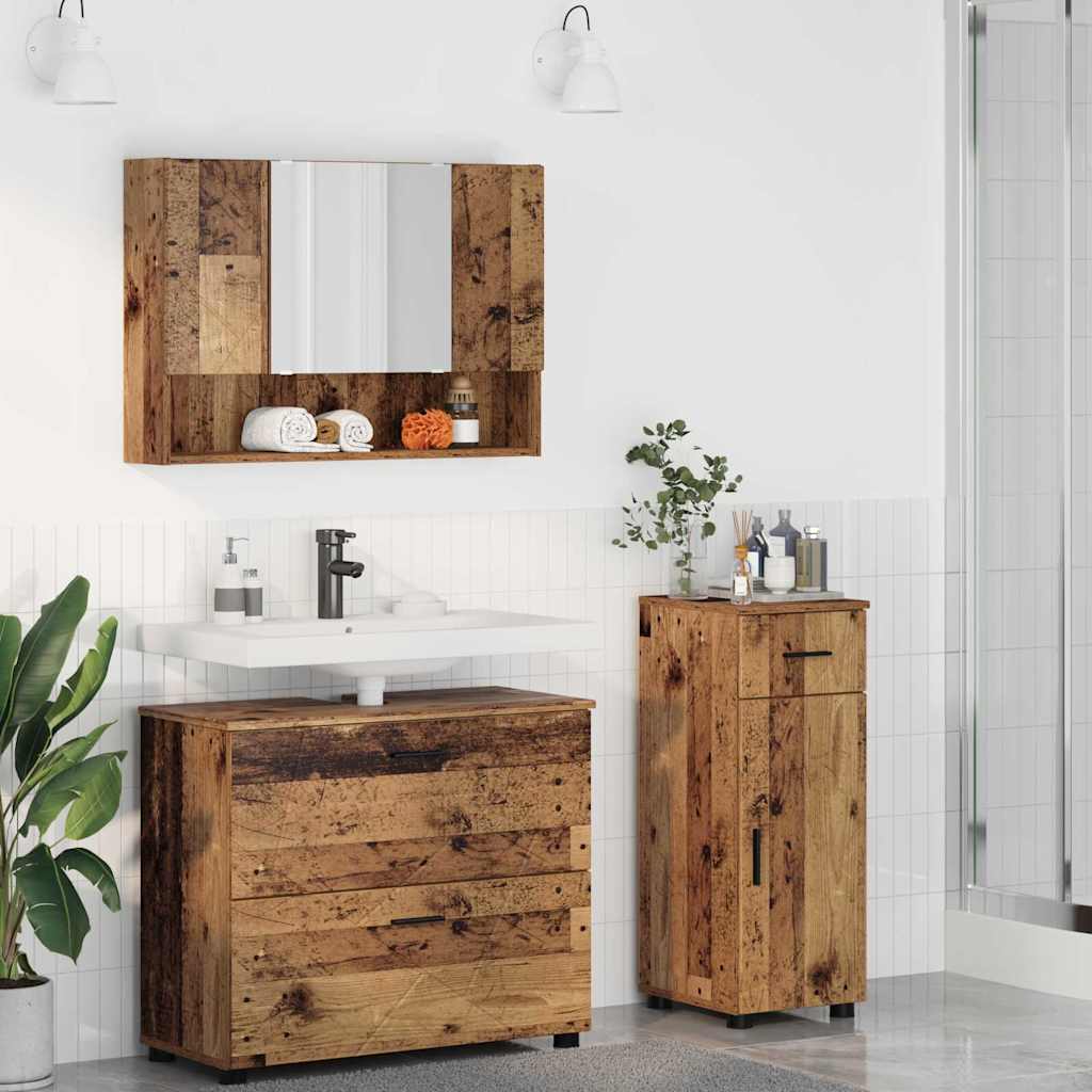 Badkamermeubelset 3 pcs Oud Hout Geperst Hout en Metaal is nu te koop bij PeponiXL, paradijselijk wonen!