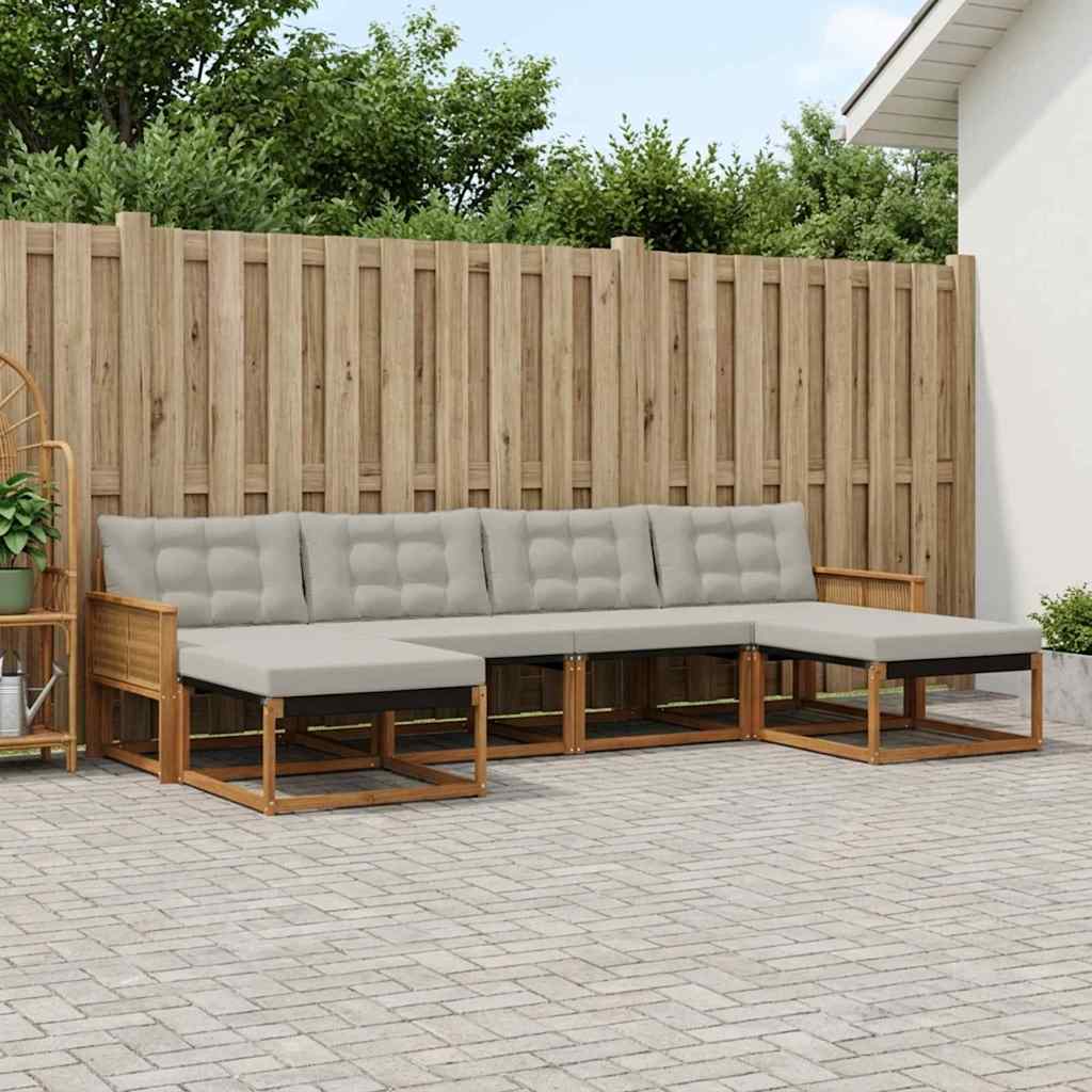 Buiten bankenset met kussen 6 pcs Naturel en lichtgrijs is nu te koop bij PeponiXL, paradijselijk wonen!