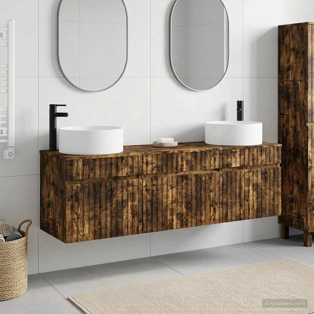 Badkamerkastenset 3 st Gerookt eiken 49 x 44,5 x 65,5 cm is nu te koop bij PeponiXL, paradijselijk wonen!