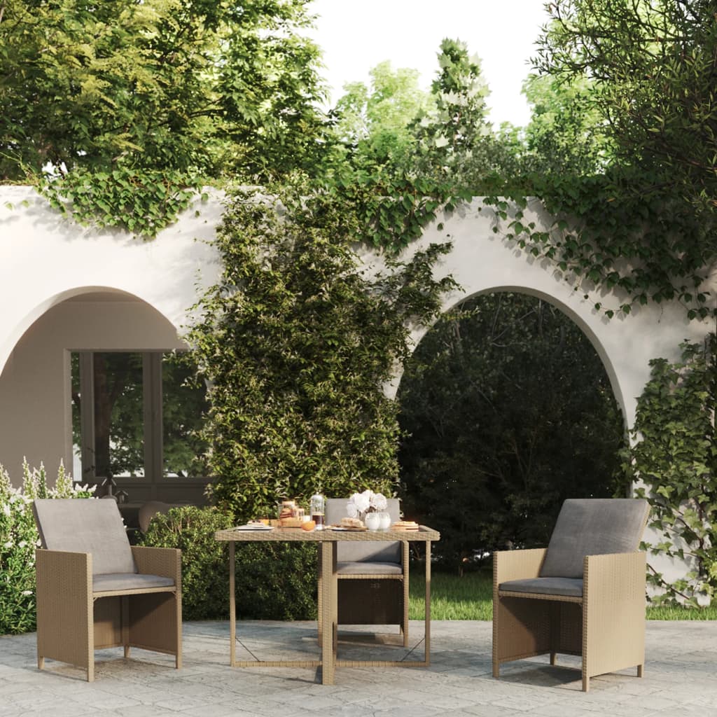 Tuintafel 109x107x74 cm poly rattan en glas beige is nu te koop bij PeponiXL, paradijselijk wonen!