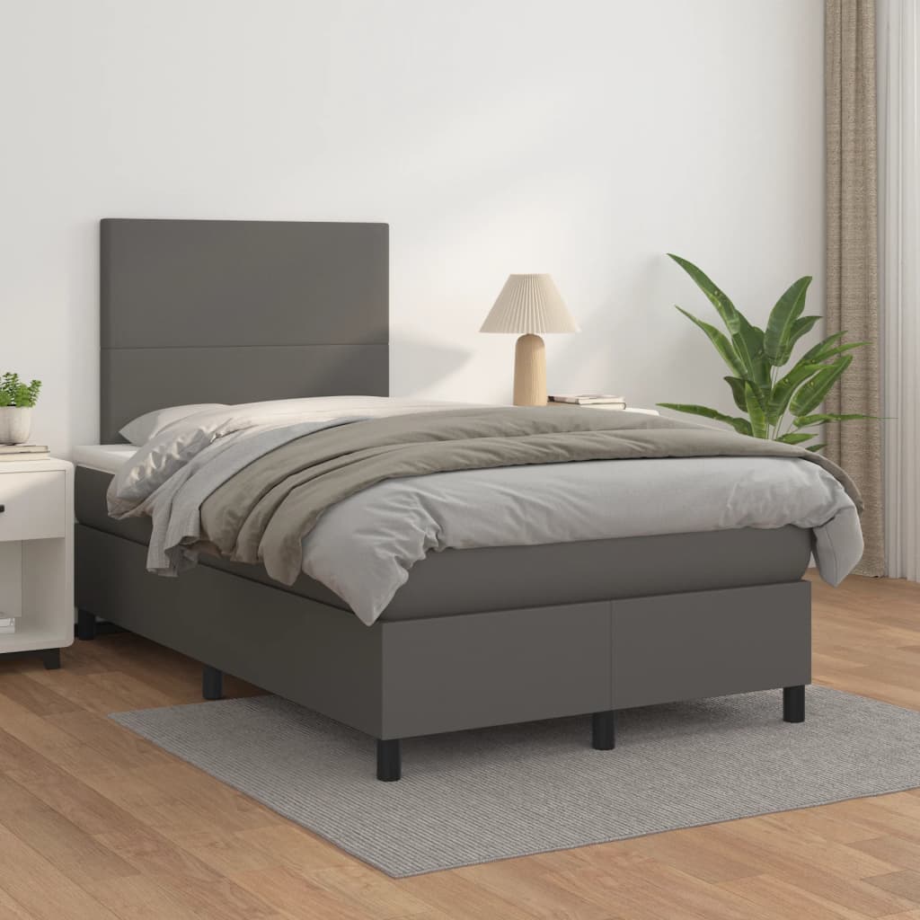 Boxspring met matras kunstleer grijs 120x200 cm is nu te koop bij PeponiXL, paradijselijk wonen!