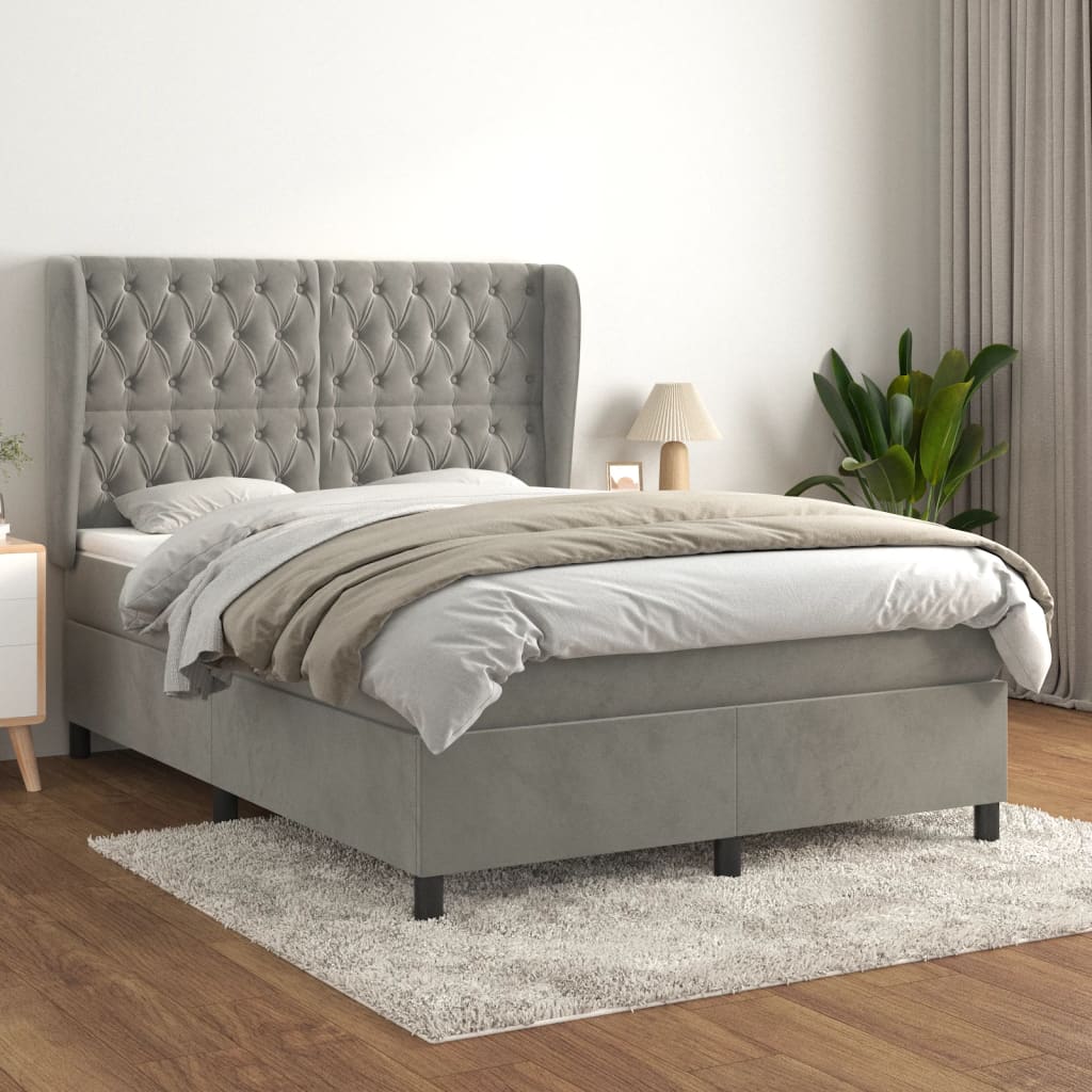 Boxspring met matras fluweel lichtgrijs 140x200 cm is nu te koop bij PeponiXL, paradijselijk wonen!