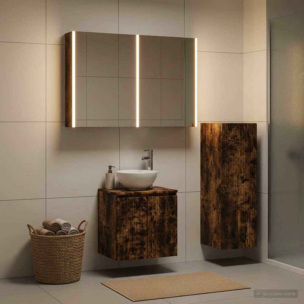 Badkamermeubelset 4 st Gerookt eiken Bewerkt hout en glas is nu te koop bij PeponiXL, paradijselijk wonen!