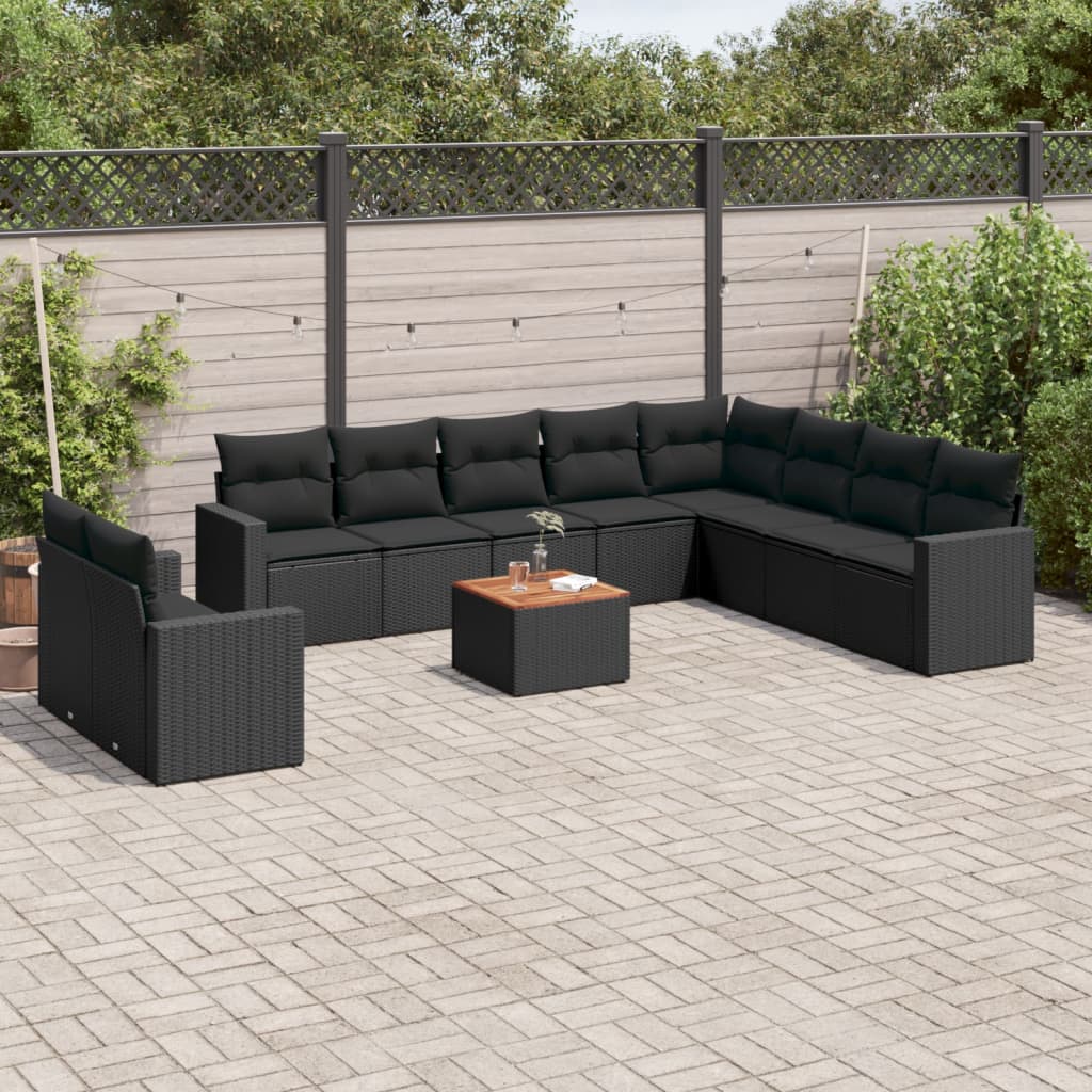11-delige Loungeset met kussens poly rattan zwart is nu te koop bij PeponiXL, paradijselijk wonen!