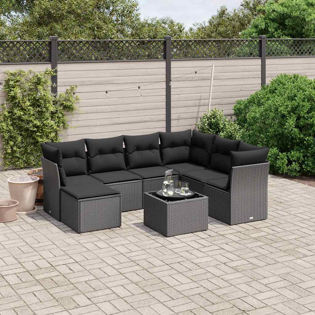 8-delige Loungeset met kussens poly rattan zwart is nu te koop bij PeponiXL, paradijselijk wonen!