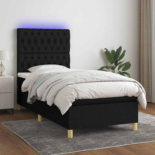 Boxspring met matras en LED stof zwart 90x200 cm is nu te koop bij PeponiXL, paradijselijk wonen!