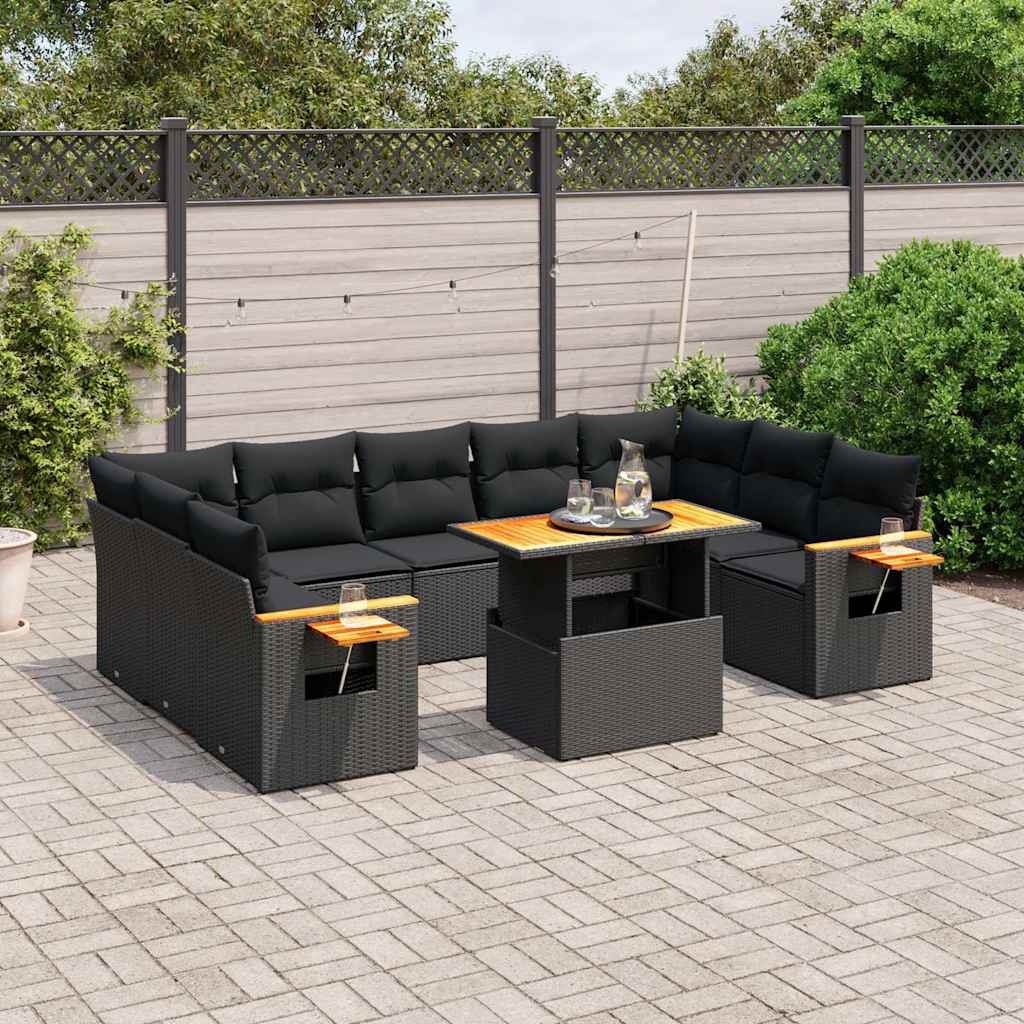 10-delige Loungeset met kussens poly rattan zwart is nu te koop bij PeponiXL, paradijselijk wonen!