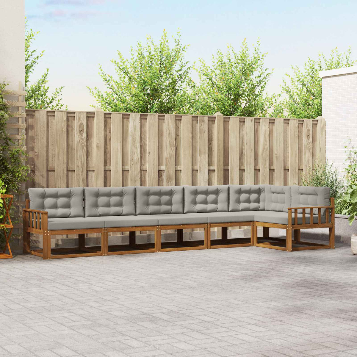 Buiten bankenset met kussen 6 pcs Naturel en lichtgrijs is nu te koop bij PeponiXL, paradijselijk wonen!