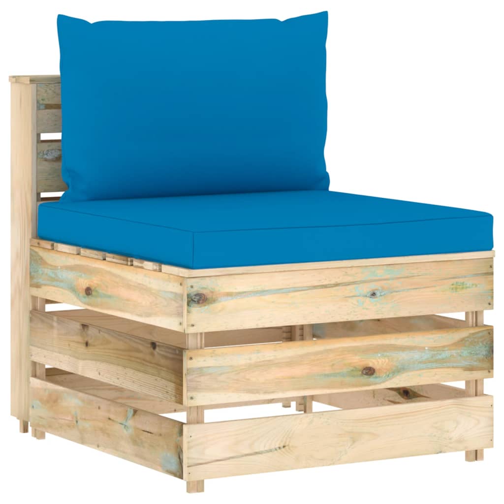 Middenbank sectioneel met kussens groen geïmpregneerd hout is nu te koop bij PeponiXL, paradijselijk wonen!