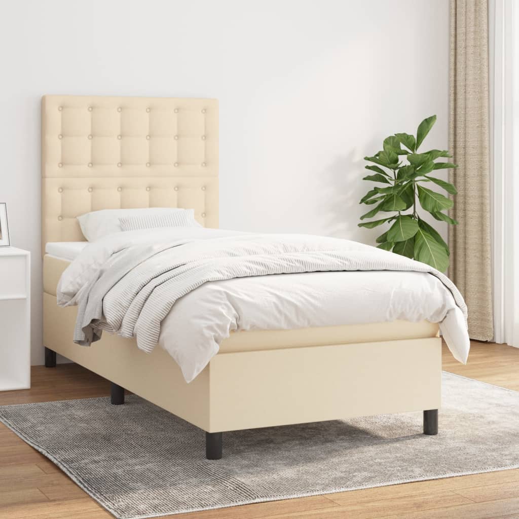 Boxspring met matras stof crèmekleurig 90x200 cm is nu te koop bij PeponiXL, paradijselijk wonen!