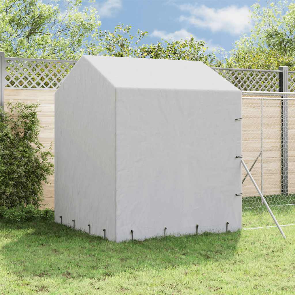 Hondenkennel met dak 2x14x2,5 m gegalvaniseerd staal zilver is nu te koop bij PeponiXL, paradijselijk wonen!