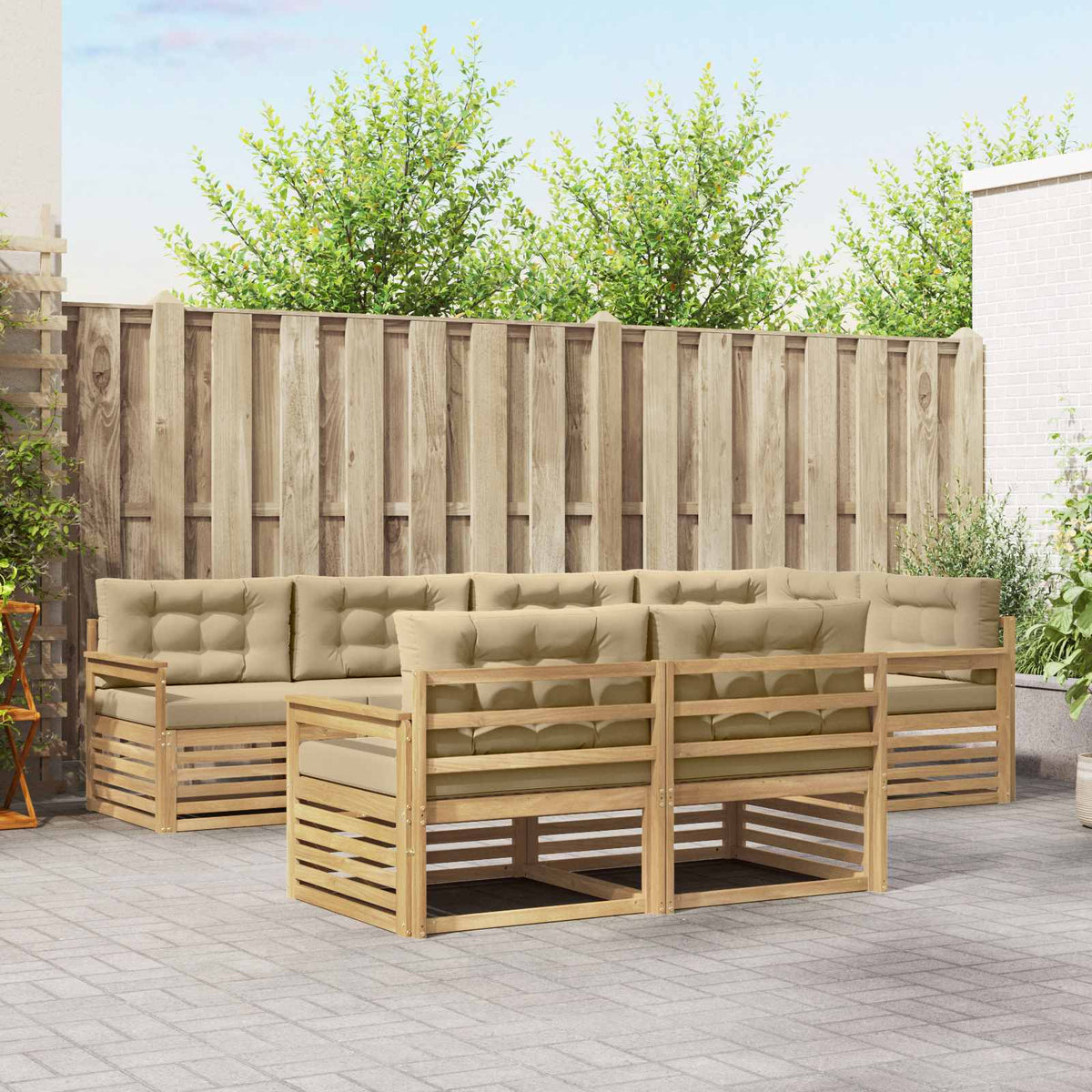 Buiten bankenset met kussen 7 pcs Wit en Beige Polyester is nu te koop bij PeponiXL, paradijselijk wonen!