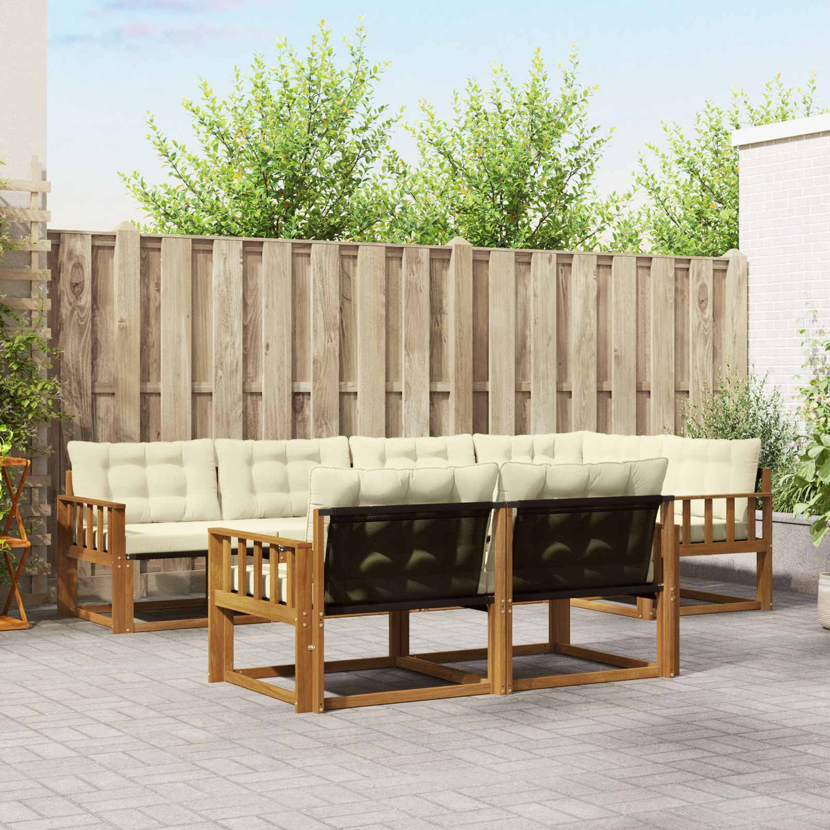 Buiten bankenset met kussen 7 pcs Natuurlijk en Crème is nu te koop bij PeponiXL, paradijselijk wonen!