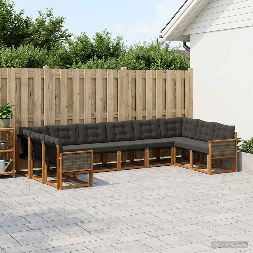 Buiten bankenset met kussen 10 pcs Naturel en Zwart is nu te koop bij PeponiXL, paradijselijk wonen!