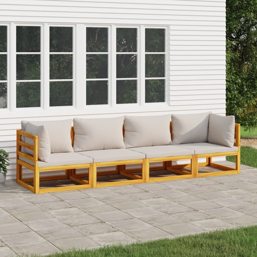 4-delige Loungeset met lichtgrijze kussens massief hout is nu te koop bij PeponiXL, paradijselijk wonen!