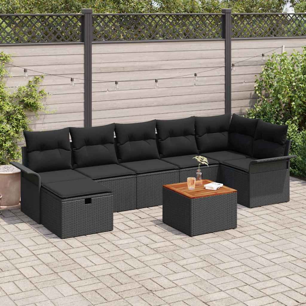 Tuinbankenset met kussen met opslag 8 pcs Zwart poly rattan is nu te koop bij PeponiXL, paradijselijk wonen!