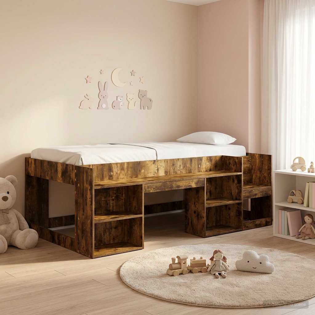 Jeugd bedframe met opbergruimte Gerookt eiken 75 x 190 cm is nu te koop bij PeponiXL, paradijselijk wonen!