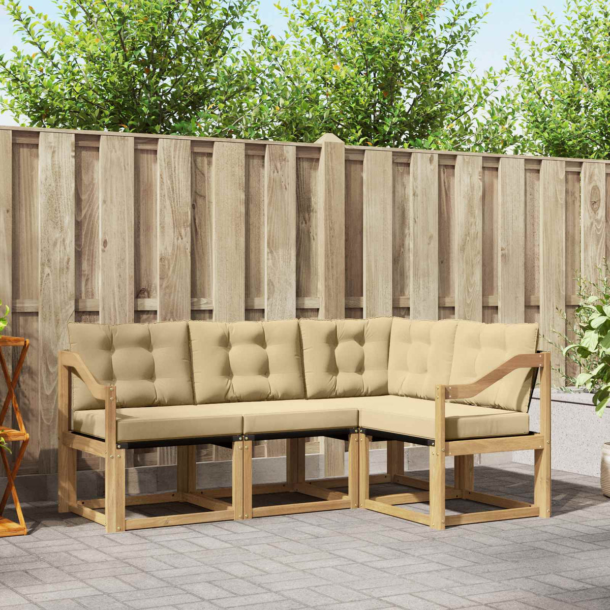 Buiten bankenset met kussen 4 pcs Wit en Beige is nu te koop bij PeponiXL, paradijselijk wonen!