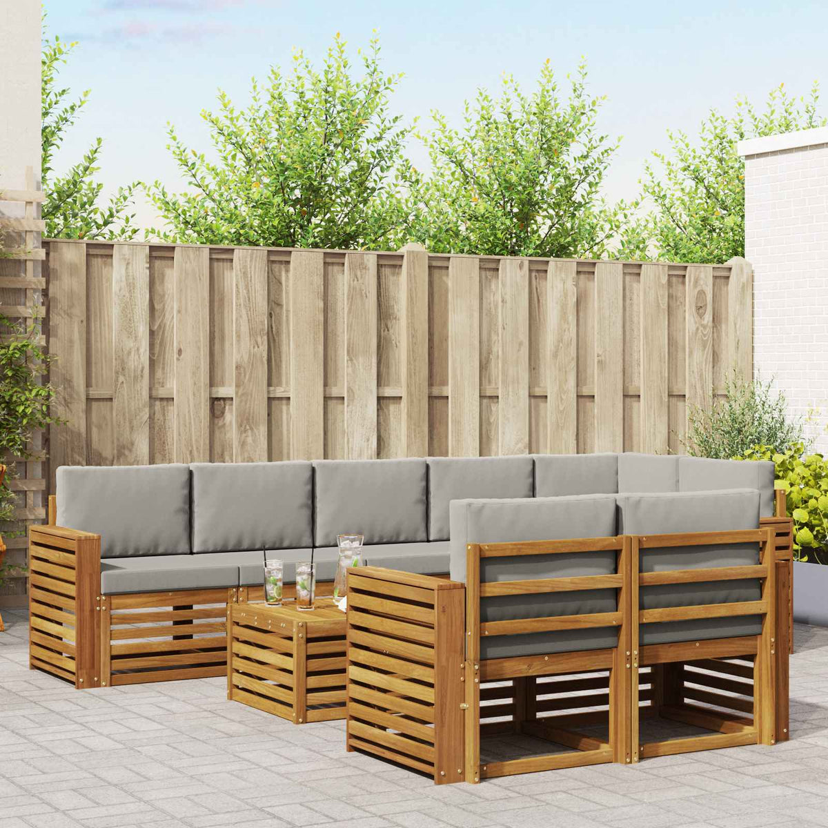 Sofa-Sets 9 pcs Natuurlijk en Lichtgrijs Massief Acaciahout is nu te koop bij PeponiXL, paradijselijk wonen!