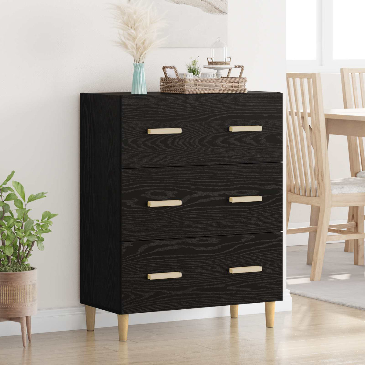 Dressoir Zwart Eiken 69,5 x 34 x 90 cm Bewerkt hout is nu te koop bij PeponiXL, paradijselijk wonen!