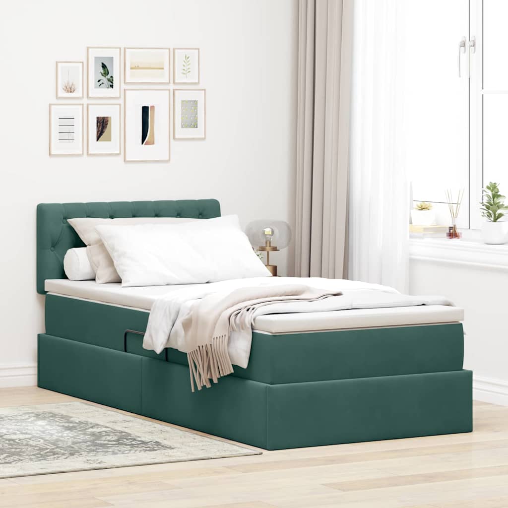 Opslag bed met matras Donkergroen 100 x 200 cm Fluweel is nu te koop bij PeponiXL, paradijselijk wonen!