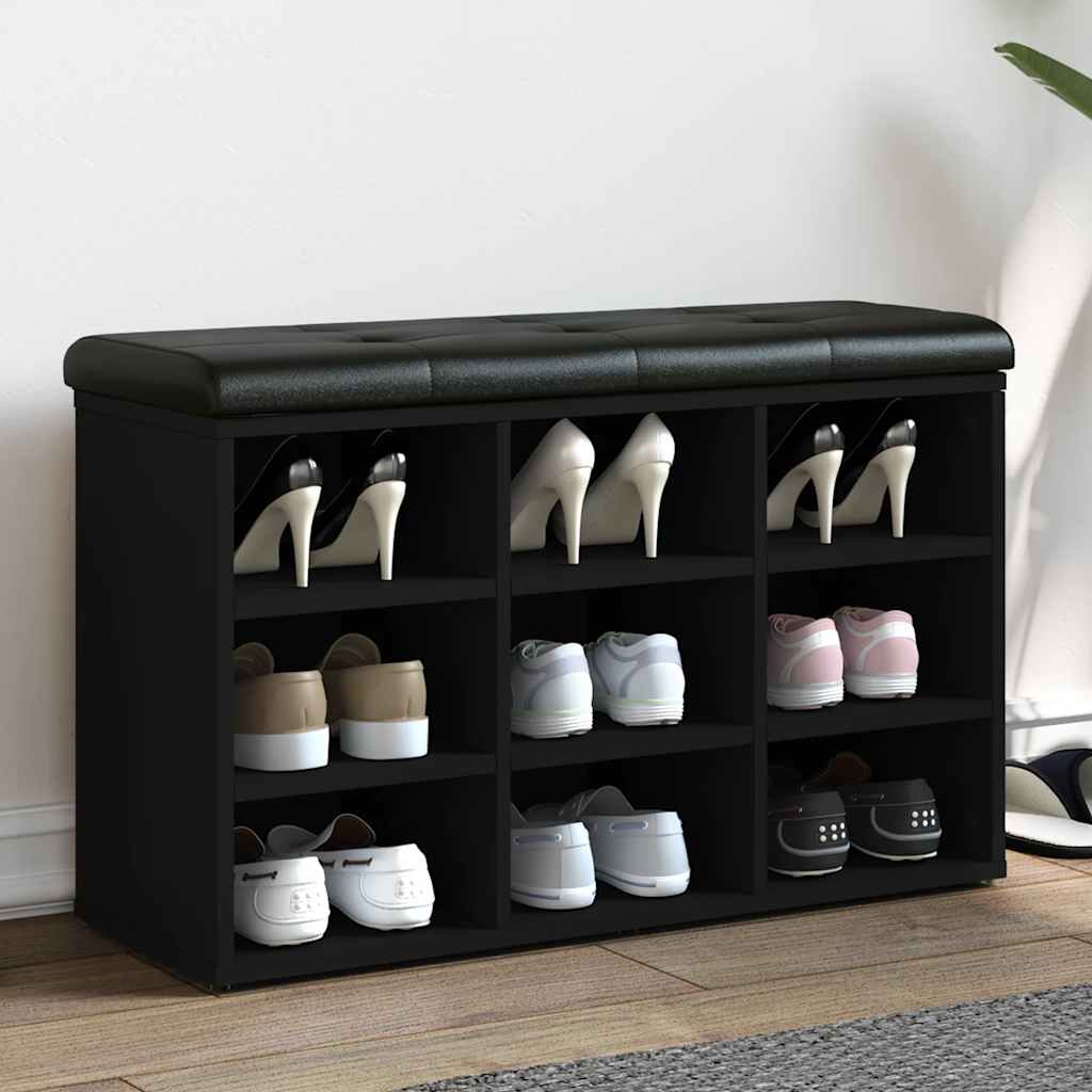 Schoenenbank 82x32x50 cm bewerkt hout zwart is nu te koop bij PeponiXL, paradijselijk wonen!